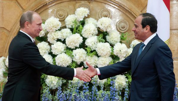 President Vladimir Putin (left) and his Egyptian counterpart Abdel Fattah al-Sisi make a joint statement for the press on the results of Russian-Egyptian talks in Cairo. File photo President Vladimir Putin (left) and his Egyptian counterpart Abdel Fattah al-Sisi make a joint statement for the press on the results of Russian-Egyptian talks in Cairo. File photo - Sputnik International