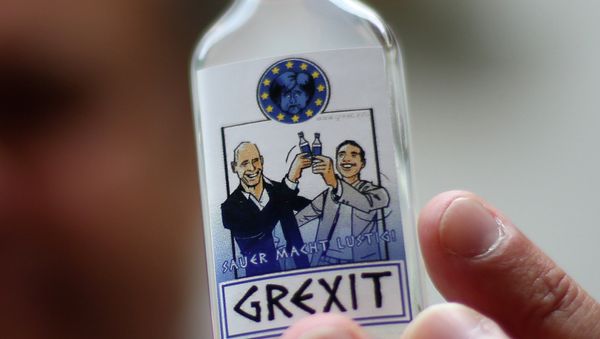 A bottle of vodka lemon Grexit is displayed on June 23, 2015 A bottle of vodka lemon Grexit is displayed on June 23, 2015 - Sputnik International