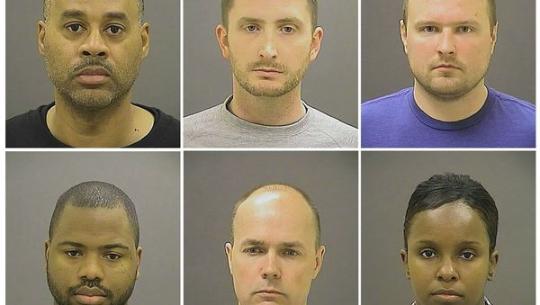 Officer Caesar R. Goodson Jr., Officer Edward M. Nero, Officer Garrett E Miller (top L-R), Officer William G. Porter, Lt. Brian W. Rice, Sgt. Alicia D. White (bottom L-R), are pictured in these undated booking photos provided by the Baltimore Police Department - Sputnik International
