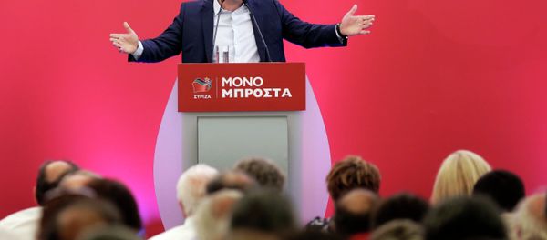 Outgoing Greek Prime Minister and the Syriza party leader Alexis Tsipras speaks to a gathering of his party members in Athens, on Saturday, Aug. 29, 2015. Outgoing Greek Prime Minister and the Syriza party leader Alexis Tsipras speaks to a gathering of his party members in Athens, on Saturday, Aug. 29, 2015. - Sputnik International
