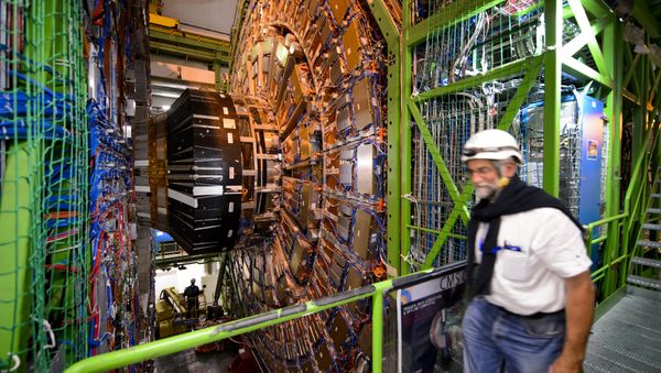 A worker walks past the CERN's Compact Muon Solenoid (CMS), a general-purpose detector at the Large Hadron Collider (LHC), during maintenance works - Sputnik International