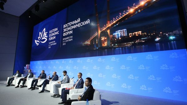 Panel speakers at the key session New Economic Policy in East Russia: Advanced Special Economic Zones, Special Economic Zones, Free Port Vladivostok during the Eastern Economic Forum in Vladivostok. Panel speakers at the key session New Economic Policy in East Russia: Advanced Special Economic Zones, Special Economic Zones, Free Port Vladivostok during the Eastern Economic Forum in Vladivostok. - Sputnik International