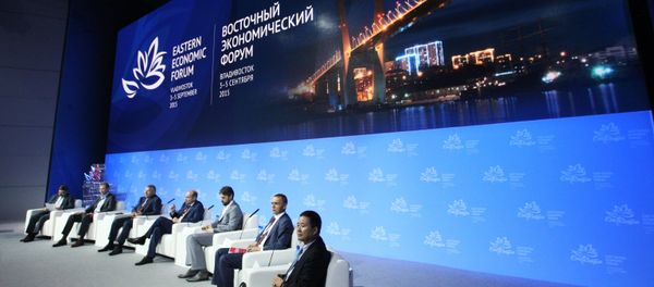 Panel speakers at the key session New Economic Policy in East Russia: Advanced Special Economic Zones, Special Economic Zones, Free Port Vladivostok during the Eastern Economic Forum in Vladivostok. Panel speakers at the key session New Economic Policy in East Russia: Advanced Special Economic Zones, Special Economic Zones, Free Port Vladivostok during the Eastern Economic Forum in Vladivostok. - Sputnik International