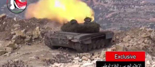 Screen from a video purportedly showing Russian forces engaged in combat with anti-Assad forces in Syria. - Sputnik International