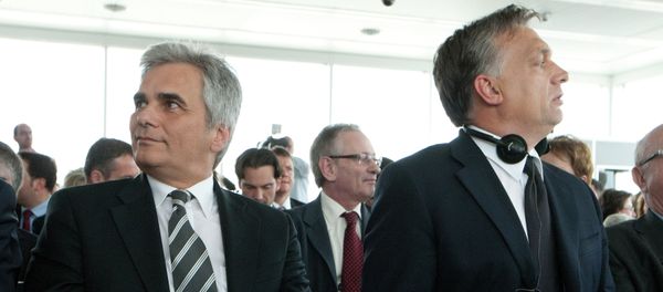 Hungarian Prime Minister Viktor Orbán sits with Austrian Chancellor Werner Faymann on June 12, 2012 during his visit to Vienna Hungarian Prime Minister Viktor Orbán sits with Austrian Chancellor Werner Faymann on June 12, 2012 during his visit to Vienna - Sputnik International