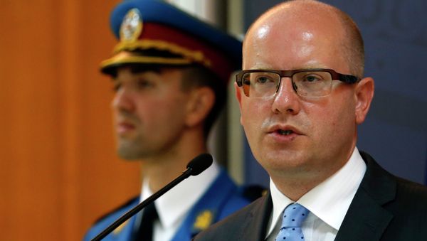 Czech Prime Minister Bohuslav Sobotka speaks during a press conference after talks with his Serbian counterpart Aleksandar Vucic, unseen, in Belgrade, Serbia, Tuesday, Sept. 1, 2015 - Sputnik International