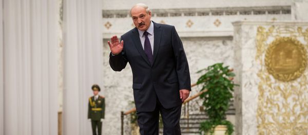 Belarusian President Alexander Lukashenko greets journalists as he attends the arrival ceremony in Minsk, Belarus, Wednesday, Feb. 11, 2015 - Sputnik International