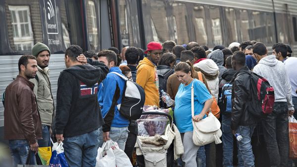Migrants, mainly from Syria, prepare to board a train headed for Sweden, at Padborg station in southern Denmark September 10, 2015 Migrants, mainly from Syria, prepare to board a train headed for Sweden, at Padborg station in southern Denmark September 10, 2015 - Sputnik International
