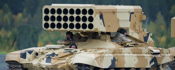 Heavy flamethrower system TOS-1 Buratino during demonstration firing conducted at the 10th Russia Arms Expo international exhibition's opening Heavy flamethrower system TOS-1 Buratino during demonstration firing conducted at the 10th Russia Arms Expo international exhibition's opening - Sputnik International