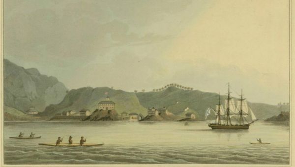 This 1814 print includes an image of the Neva, a Russian ship that was wrecked off Cape Edgecumbe in 1813. Archaeologists recently found artifacts that may have come from survivors of that shipwreck This 1814 print includes an image of the Neva, a Russian ship that was wrecked off Cape Edgecumbe in 1813. Archaeologists recently found artifacts that may have come from survivors of that shipwreck - Sputnik International