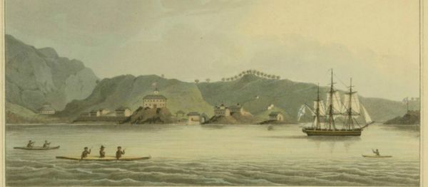 This 1814 print includes an image of the Neva, a Russian ship that was wrecked off Cape Edgecumbe in 1813. Archaeologists recently found artifacts that may have come from survivors of that shipwreck This 1814 print includes an image of the Neva, a Russian ship that was wrecked off Cape Edgecumbe in 1813. Archaeologists recently found artifacts that may have come from survivors of that shipwreck - Sputnik International