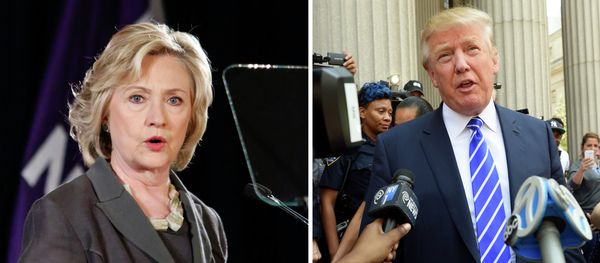 This combination of file photos shows Democratic presidential candidate Hillary Clinton(R) speaking at New York University in New York on July 24, 2015 and US Republican presidential candidate Donald Trump exiting the New York Supreme Court after morning jury duty on August 17, 2015 in New York This combination of file photos shows Democratic presidential candidate Hillary Clinton(R) speaking at New York University in New York on July 24, 2015 and US Republican presidential candidate Donald Trump exiting the New York Supreme Court after morning jury duty on August 17, 2015 in New York - Sputnik International