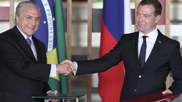 Russian Prime Minister Dmitry Medvedev (right) and Brazilian Vice President Michel Miguel Elias Temer Lulia. (File) Russian Prime Minister Dmitry Medvedev (right) and Brazilian Vice President Michel Miguel Elias Temer Lulia. (File) - Sputnik International