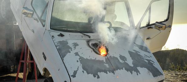 Lockheed Martin ATHENA laser weapon system defeats a truck target by disabling the engine, demonstrating its military effectiveness against enemy ground vehicles Lockheed Martin ATHENA laser weapon system defeats a truck target by disabling the engine, demonstrating its military effectiveness against enemy ground vehicles - Sputnik International