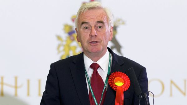 In a picture taken on May 8, 2015, Labour MP for Hayes and Harlington, John McDonnell, gives a speech on stage after after winning his seat in Uxbridge, west London, after votes have been counted in the British general election In a picture taken on May 8, 2015, Labour MP for Hayes and Harlington, John McDonnell, gives a speech on stage after after winning his seat in Uxbridge, west London, after votes have been counted in the British general election - Sputnik International