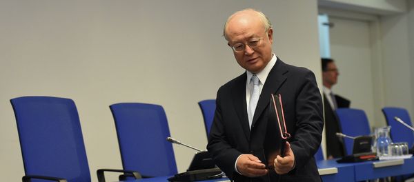 Yukiya Amano, director general of the International Atomic Energy Agency (IAEA), arrives for a press conference of the IAEA Board of Governors Meeting at IAEA headquarters in Vienna, Austria on August 25, 2015 - Sputnik International