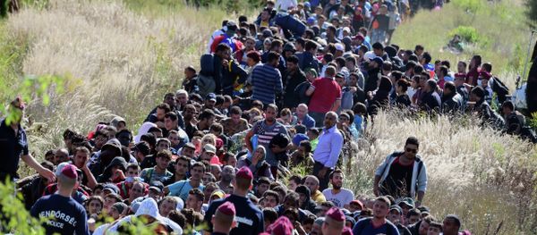 Directed by Hungarian police officers, migrants make their way through the countryside after they crossed the Hungarian-Croatian border near the village of Zakany in Hungary to continue their trip to north on September 21, 2015 Directed by Hungarian police officers, migrants make their way through the countryside after they crossed the Hungarian-Croatian border near the village of Zakany in Hungary to continue their trip to north on September 21, 2015 - Sputnik International