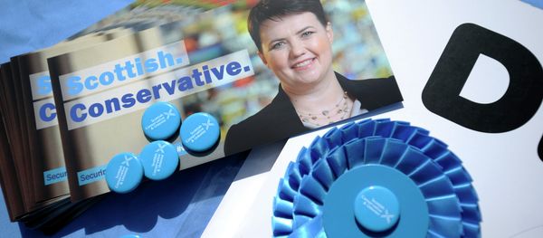 Canvassing materials showing the face of Ruth Davidson, leader of the Scottish Conservatives, are pictured as she campaigns for the UK general election in the centre of Edinburgh on April 23, 2015 Canvassing materials showing the face of Ruth Davidson, leader of the Scottish Conservatives, are pictured as she campaigns for the UK general election in the centre of Edinburgh on April 23, 2015 - Sputnik International