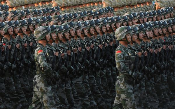 Chinese soldiers conduct a practice at dawn ahead of a military parade later in the morning at Tiananmen Square in Beijing on September 3, 2015, to mark the 70th anniversary of victory over Japan and the end of World War II Chinese soldiers conduct a practice at dawn ahead of a military parade later in the morning at Tiananmen Square in Beijing on September 3, 2015, to mark the 70th anniversary of victory over Japan and the end of World War II - Sputnik International