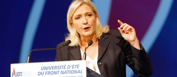 President of France's far right National Front party Marine Le Pen, delivers her speech during their summer meeting, in Marseille, southern France, Saturday, Sep. 6, 2015 - Sputnik International