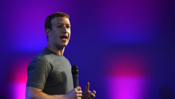 US chairman and chief executive of Facebook Mark Zuckerberg gestures as he announces the Internet.org Innovation Challenge in India in New Delhi on October 9, 2014. US chairman and chief executive of Facebook Mark Zuckerberg gestures as he announces the Internet.org Innovation Challenge in India in New Delhi on October 9, 2014. - Sputnik International