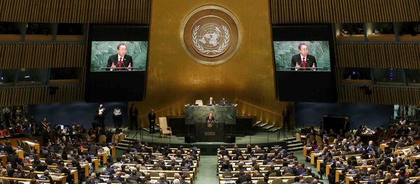 United Nations Secretary General Ban Ki-moon addresses attendees during the 70th session of the United Nations General Assembly at the U.N. Headquarters in New York, September 28, 2015 - Sputnik International