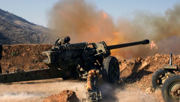 Syrian troops shoot at the Islamist forces' positions near Al-Zabadani in Syria Syrian troops shoot at the Islamist forces' positions near Al-Zabadani in Syria - Sputnik International