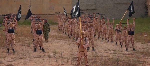 Young boys known as the lion cubs hold rifles and Islamic State group flags as they exercise at a training camp in Tal Afar, near Mosul, northern Iraq (File) - Sputnik International
