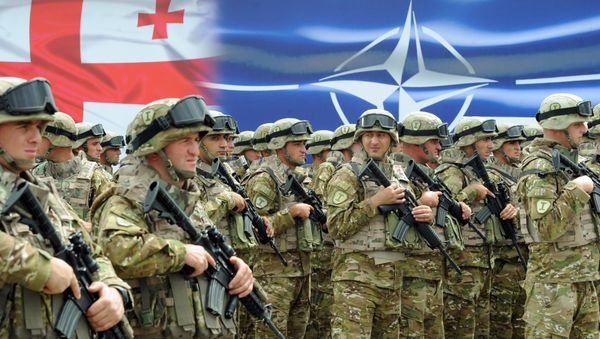 Georgian soldiers stand in formation during the inauguration ceremony of the NATO-Georgian Joint Training and Evaluation Center at the Krtsanisi military training base, outside Tbilisi, on August 27, 2015 - Sputnik International