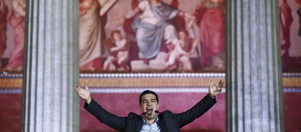 Leader of Syriza left-wing party Alexis Tsipras speaks to his supporters outside Athens University Headquarters, Sunday, Jan. 25, 2015. Leader of Syriza left-wing party Alexis Tsipras speaks to his supporters outside Athens University Headquarters, Sunday, Jan. 25, 2015. - Sputnik International