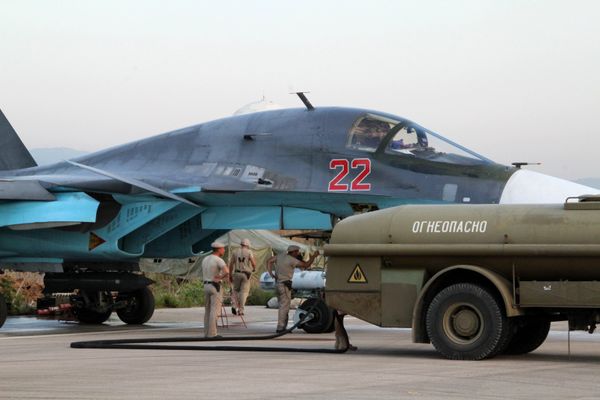 Aerospace Defense Forces Su-34 jets being refueled at the Hmeymim airbase in Syria's Latakia province. Aerospace Defense Forces Su-34 jets being refueled at the Hmeymim airbase in Syria's Latakia province. - Sputnik International