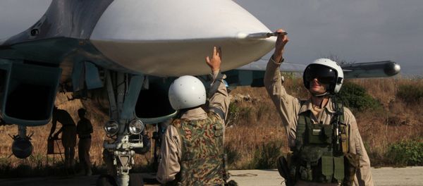 Russian pilots of the Su-34 at the Hmeimim base in Syria. Russian pilots of the Su-34 at the Hmeimim base in Syria. - Sputnik International