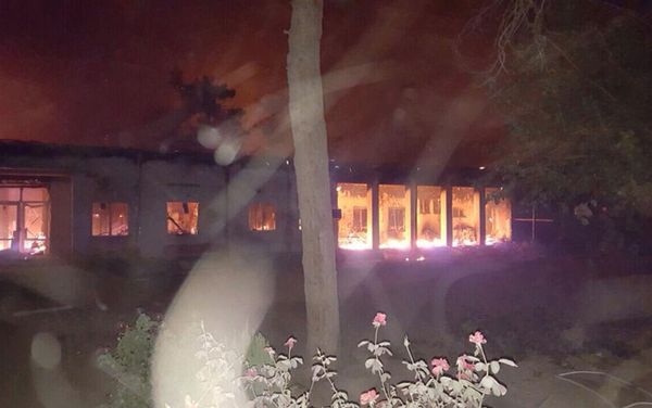 The Doctors Without Borders hospital is seen in flames, after explosions in the northern Afghan city of Kunduz, Saturday, Oct. 3, 2015 The Doctors Without Borders hospital is seen in flames, after explosions in the northern Afghan city of Kunduz, Saturday, Oct. 3, 2015 - Sputnik International