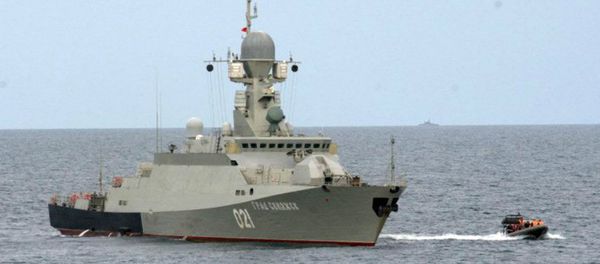 Russian military warship Grad Sviyazhsk during drills in the Caspian Sea Russian military warship Grad Sviyazhsk during drills in the Caspian Sea - Sputnik International