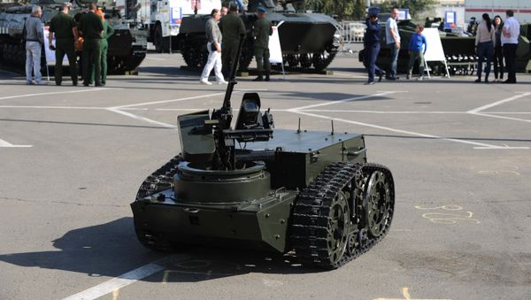 A multipurpose combat robot Platform M at the exhibition Innovations Day of the Southern Military District in Rostov-on-Don. A multipurpose combat robot Platform M at the exhibition Innovations Day of the Southern Military District in Rostov-on-Don. - Sputnik International