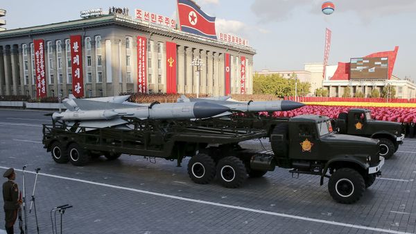 Missiles are taken on trucks past a stand with North Korean leader Kim Jong Un during the parade celebrating the 70th anniversary of the founding of the ruling Workers' Party of Korea, in Pyongyang October 10, 2015 Missiles are taken on trucks past a stand with North Korean leader Kim Jong Un during the parade celebrating the 70th anniversary of the founding of the ruling Workers' Party of Korea, in Pyongyang October 10, 2015 - Sputnik International