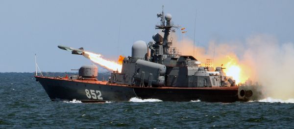 A Termit anti-ship cruise missile launched from the missile boat R-123 A Termit anti-ship cruise missile launched from the missile boat R-123 - Sputnik International