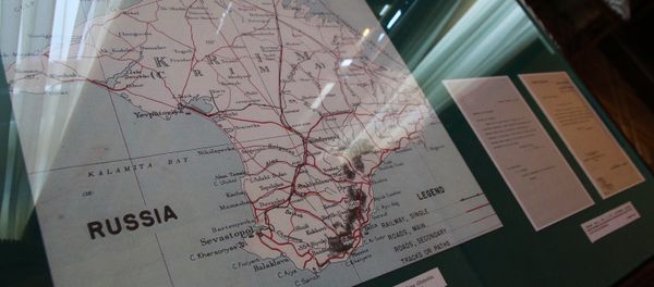 Map of the Crimean Peninsula from the Memories of Yalta album in the former reception of Emperor Nicholas II in the Livadia Palace Map of the Crimean Peninsula from the Memories of Yalta album in the former reception of Emperor Nicholas II in the Livadia Palace - Sputnik International