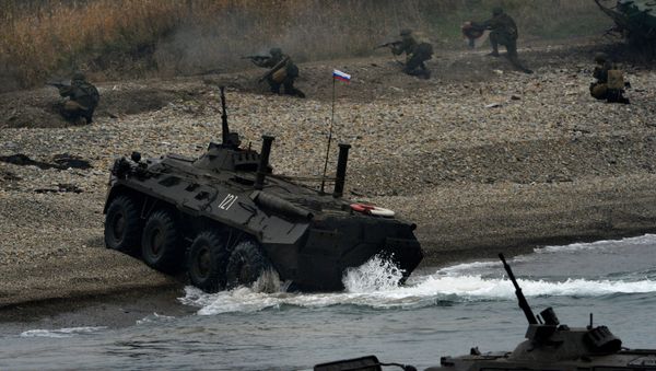 Marines during a landing operation as part of a combat drill held by the Pacific Fleet Marines Brigade at the Klerk base, Primorye. - Sputnik International