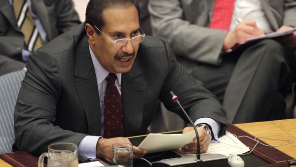 Sheikh Hamad Bin Jassem Bin Jabr Al Thani, prime minister of Qatar, speaks during a Security Council meeting about Syria at United Nations headquarters Tuesday, Jan. 31, 2012. - Sputnik International