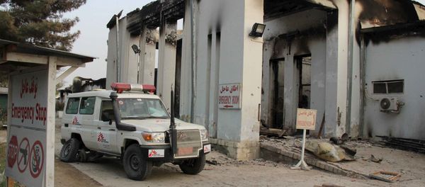 A vehicle is parked in front of a damaged building at Medecins Sans Frontieres (MSF) in Kunduz, Afghanistan October 16, 2015. A vehicle is parked in front of a damaged building at Medecins Sans Frontieres (MSF) in Kunduz, Afghanistan October 16, 2015. - Sputnik International