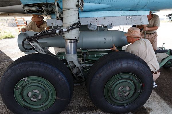 BetAB-500 concrete-piercing bombs are attached to a Russian Su-34 Fullback strike fighter deployed at Hmeymim air base near Latakia, Syria. “Accurate delivery of a concrete-piercing bomb BetAB-500 launched from a Su-34 aircraft near Raqqa destroyed a hardened command center of one of the illegal armed groups as well as an underground bunker with explosives and ammunition depot,” Russian Defense Ministry spokesperson Maj. Igor Konashenkov reported on October 3. - Sputnik International