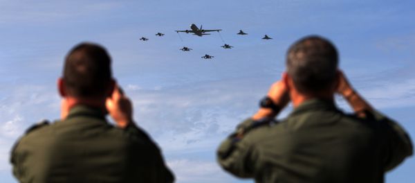 Soldiers take pictures of military aircrafts taking part in the opening ceremony of NATO’s large scale exercise Trident Juncture 2015 at the Italian Air Force Base in Trapani, Sicily Soldiers take pictures of military aircrafts taking part in the opening ceremony of NATO’s large scale exercise Trident Juncture 2015 at the Italian Air Force Base in Trapani, Sicily - Sputnik International