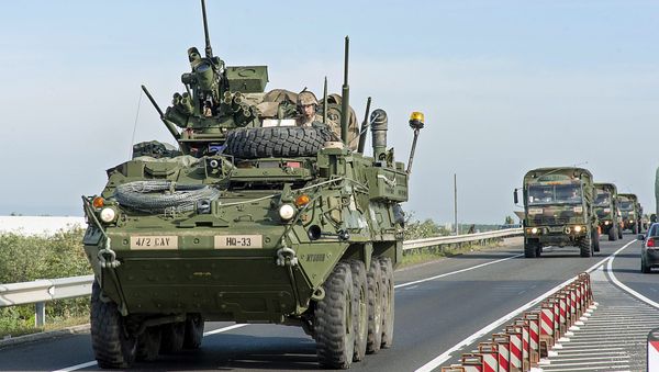 US military vehicle dirves in a convoy on the M15 motorway near Hegyeshalom, 168 km west of Budapest, Hungary, Wednesday, Sept. 16, 2015, a day prior to the NATO Brave Warrior 2015 international military exercise US military vehicle dirves in a convoy on the M15 motorway near Hegyeshalom, 168 km west of Budapest, Hungary, Wednesday, Sept. 16, 2015, a day prior to the NATO Brave Warrior 2015 international military exercise - Sputnik International