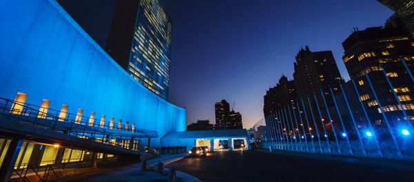 The United Nations headquarters is lit up in blue to honor the 70th anniversary of the United Nations in New York, October 23, 2015 The United Nations headquarters is lit up in blue to honor the 70th anniversary of the United Nations in New York, October 23, 2015 - Sputnik International