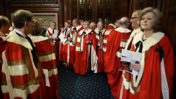 Members of The House of Lords wait in the Prince's Chamber before entering the Chamber of the House of Lords for the State Opening of Parliament at the Palace of Westminster in London on May 9, 2012. - Sputnik International