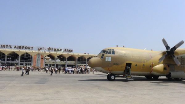 A Saudi military plane carrying relief aid is seen parked on the tarmac at Aden's international airport in Yemen A Saudi military plane carrying relief aid is seen parked on the tarmac at Aden's international airport in Yemen - Sputnik International