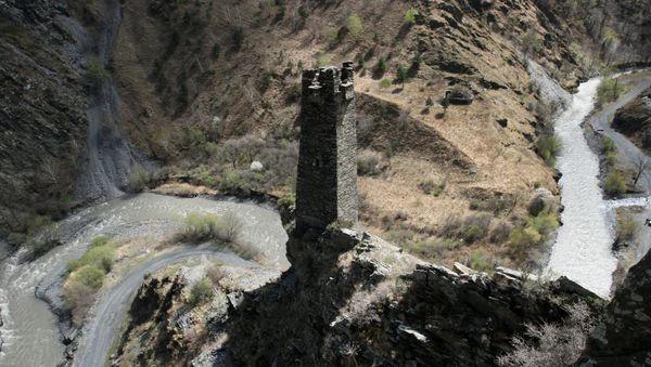 The guard tower at the Tsoi-Pede Necropolis in the Argunsky nature reserve, Itum-Kalinsky District, Chechen Republic, near the Georgian border - Sputnik International