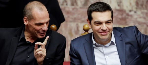 Greece's Prime Minister Alexis Tsipras, right, and Finance Minister Yanis Varoufakis chat during a Presidential vote in Athens, on Wednesday, Feb. 18, 2015. Greece's Prime Minister Alexis Tsipras, right, and Finance Minister Yanis Varoufakis chat during a Presidential vote in Athens, on Wednesday, Feb. 18, 2015. - Sputnik International