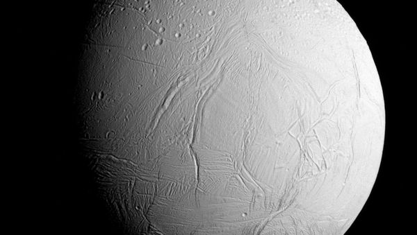 NASA's Cassini spacecraft captured this view as it neared icy Enceladus for its closest-ever dive past the moon's active south polar region - Sputnik International